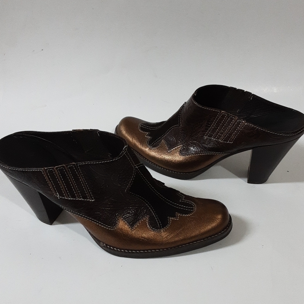SESTO MEUCCI brown metallic gold Clogs Womens taly Western 7M Festival Rodeo Y2k